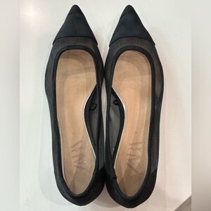 Zara Women's Black Mesh and Suede pointed toe Flats- designer inspired!